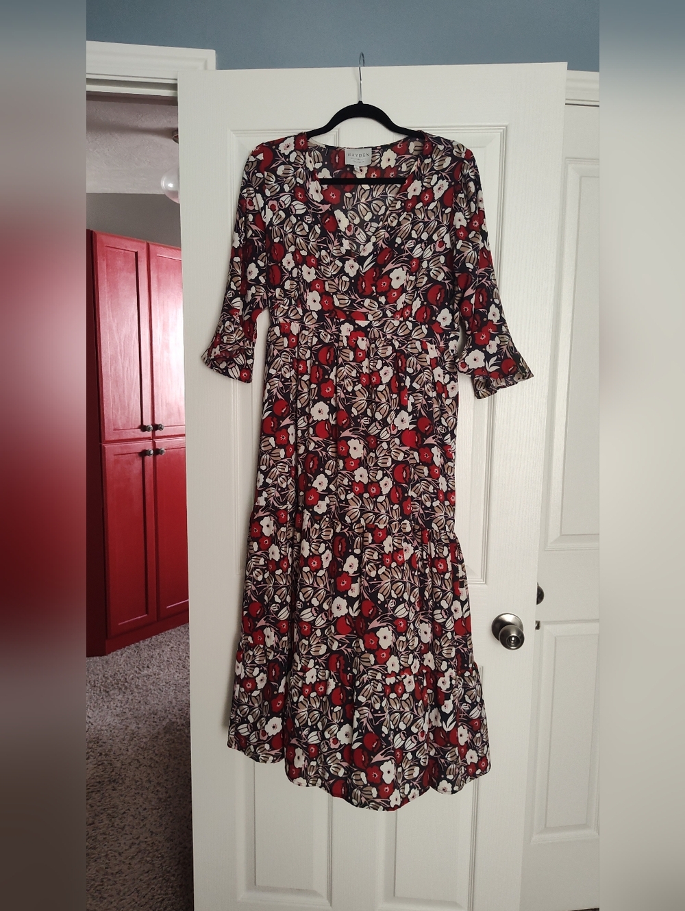 Piper & Scoot Hayden Floral Maxi Dress in Red, White, Dark Gray